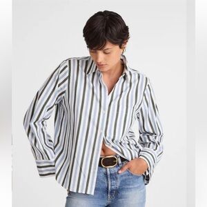 Madewell Black and White Striped Button-Up Shirt
